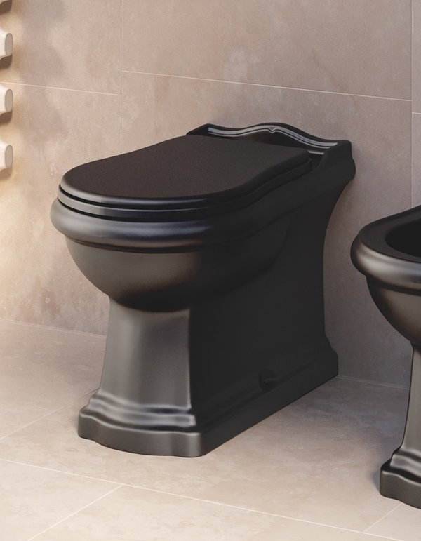 Stand-WC Retro BTW schwarz-matt mit WC-Sitz